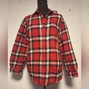 Fleece Lined Red Gray Plaid Quilted Flannel Work Shirt - S Mens Insulated